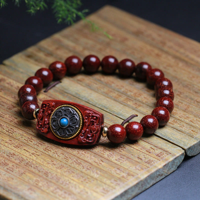 Buddha Stones Piccola foglia Sandalo rosso Sandalo verde Sei vere parole Bracciale della pace