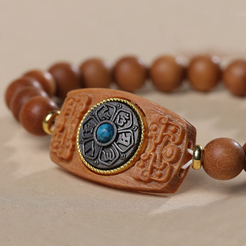 Buddha Stones Piccola foglia Sandalo rosso Sandalo verde Sei vere parole Bracciale della pace