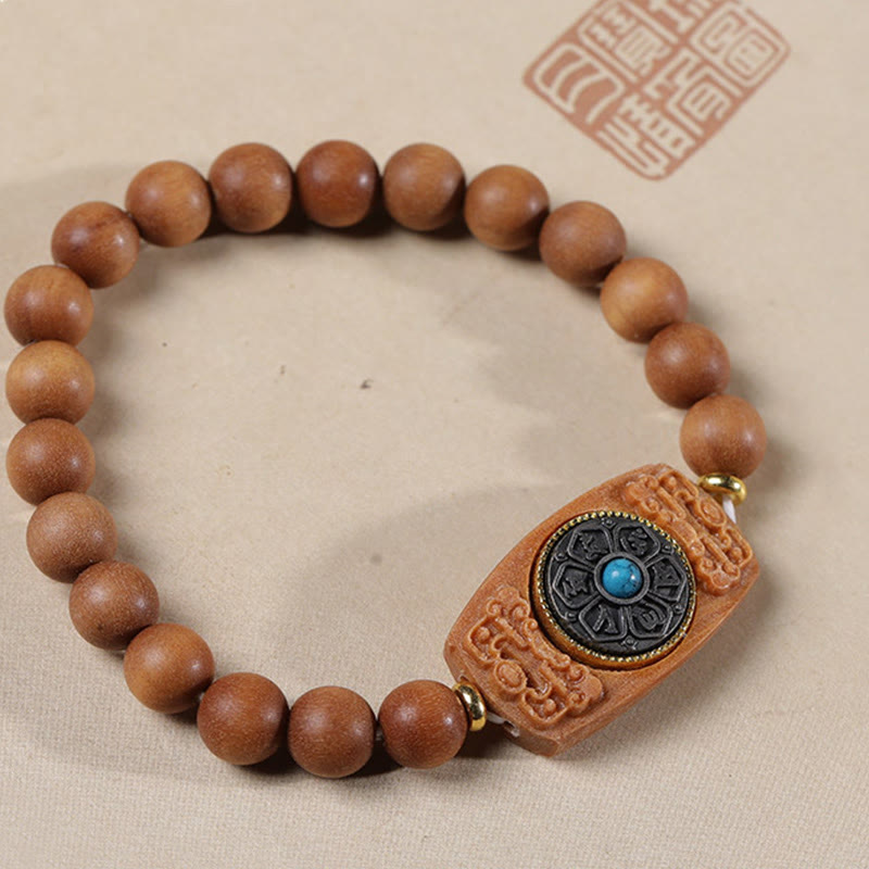 Buddha Stones Piccola foglia Sandalo rosso Sandalo verde Sei vere parole Bracciale della pace