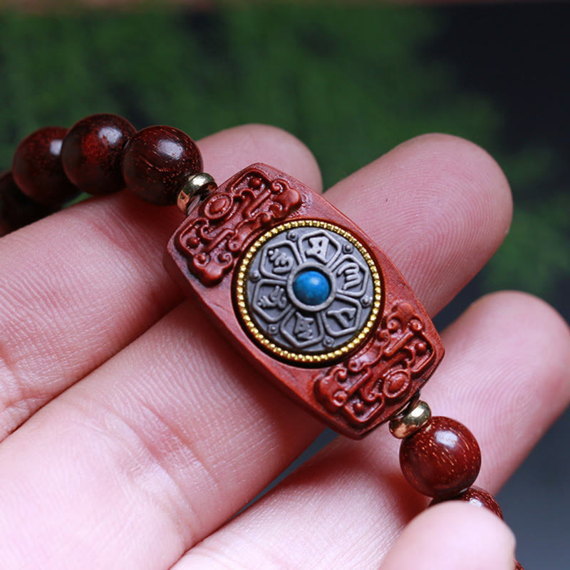 Buddha Stones Piccola foglia Sandalo rosso Sandalo verde Sei vere parole Bracciale della pace