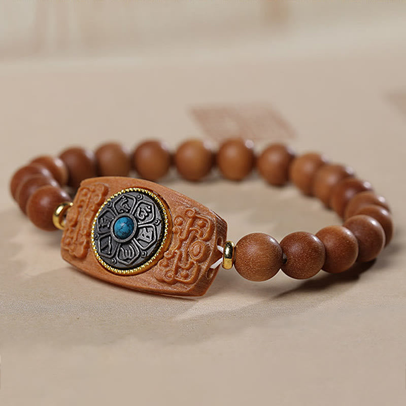 Buddha Stones Piccola foglia Sandalo rosso Sandalo verde Sei vere parole Bracciale della pace