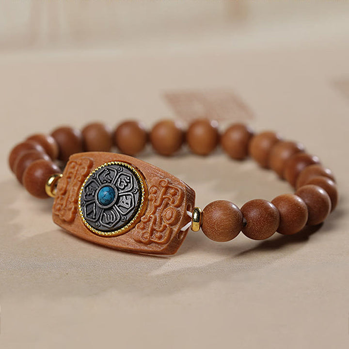 Buddha Stones Piccola foglia Sandalo rosso Sandalo verde Sei vere parole Bracciale della pace