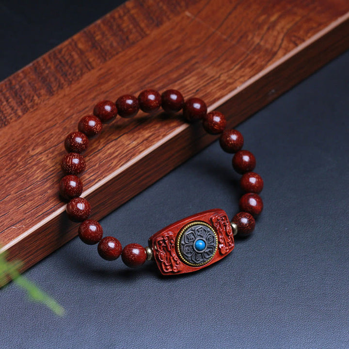 Buddha Stones Piccola foglia Sandalo rosso Sandalo verde Sei vere parole Bracciale della pace