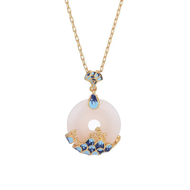 Collana con ciondolo Buddha Stones, giada bianca, fibbia della pace, montagne e mare, fortuna