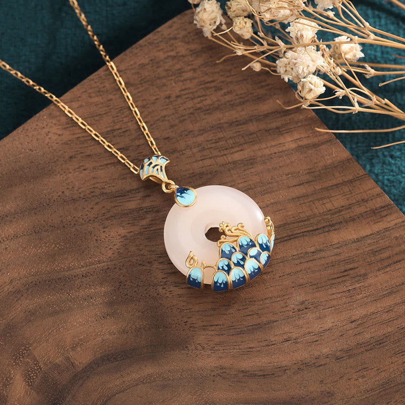 Collana con ciondolo Buddha Stones, giada bianca, fibbia della pace, montagne e mare, fortuna