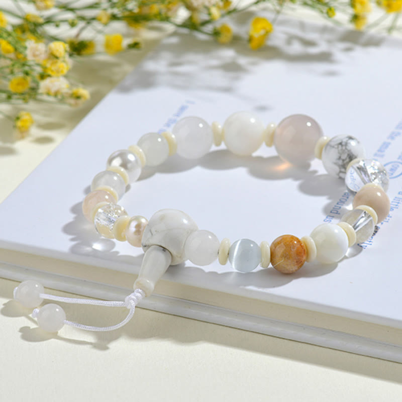 Bracciale Buddha Stones Agata Bianca Perla 18 Perline Equilibrio Fortuna