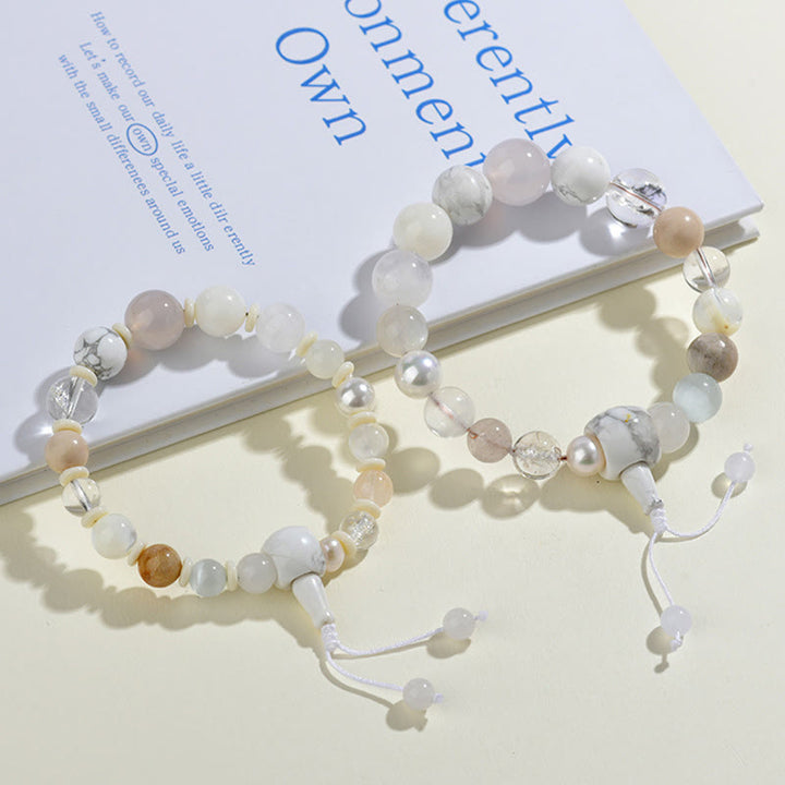Bracciale Buddha Stones Agata Bianca Perla 18 Perline Equilibrio Fortuna