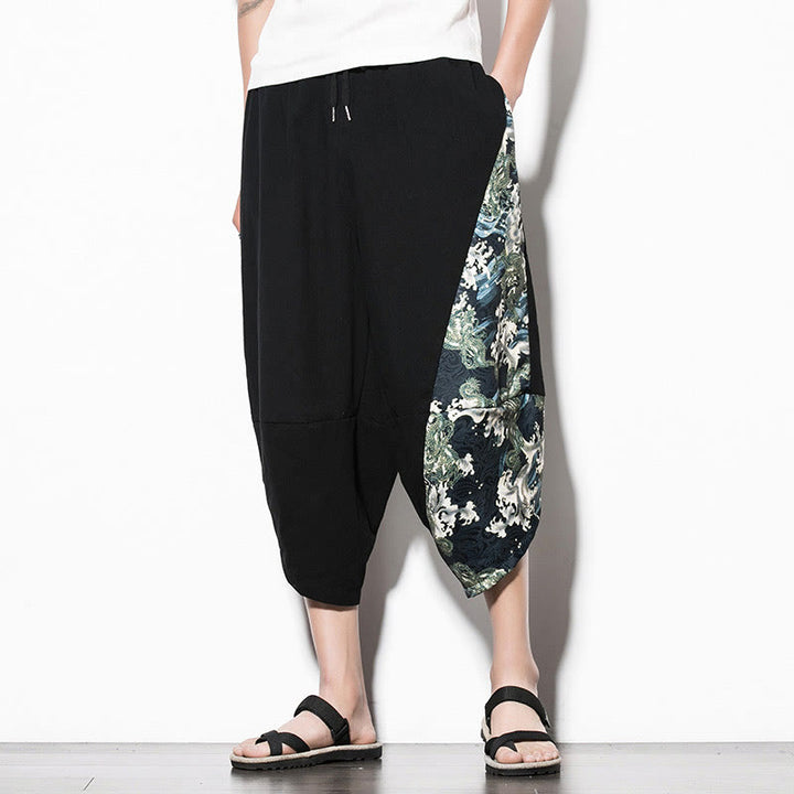 Pantaloni harem da uomo in cotone con stampa Buddha Stones Green Waves e tasche - image 6