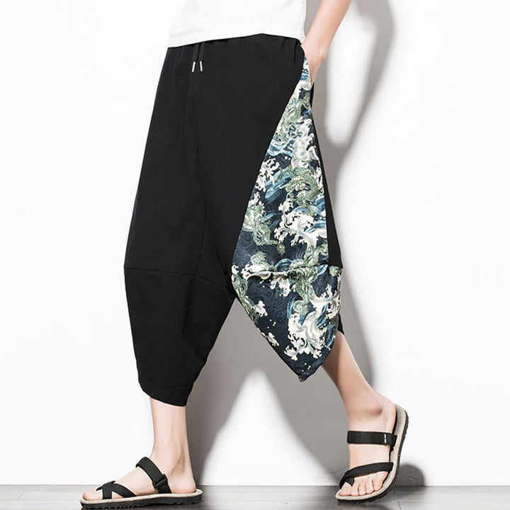 Pantaloni harem da uomo in cotone con stampa Buddha Stones Green Waves e tasche - image 4