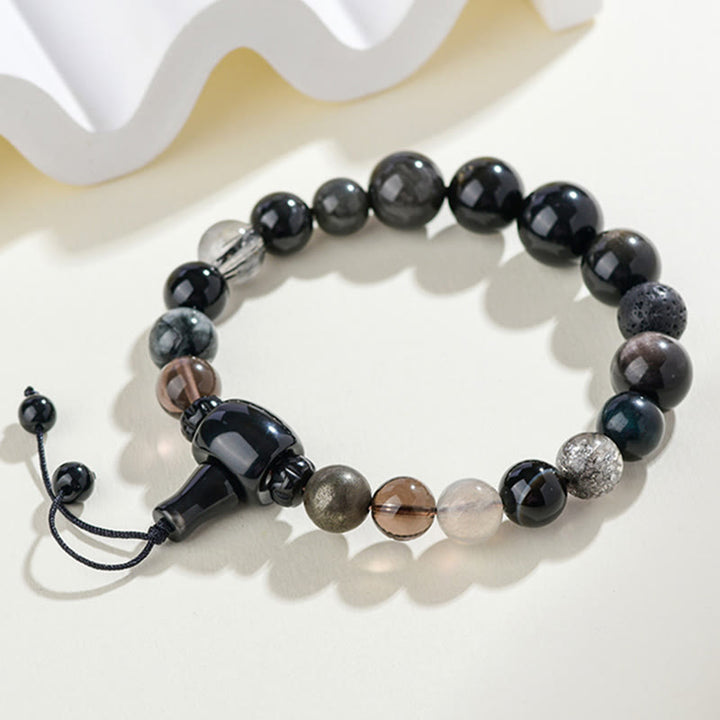 Buddha Stones Cinque Elementi Vari Cristallo Ossidiana Nera Bracciale Ricchezza Saggezza
