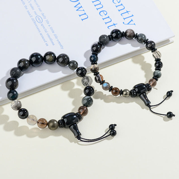 Buddha Stones Cinque Elementi Vari Cristallo Ossidiana Nera Bracciale Ricchezza Saggezza