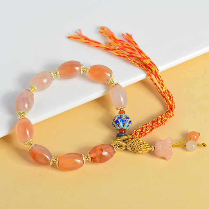 Bracciale Buddha Stones Tibetano Giada Bianca Agata Forza Fiducia