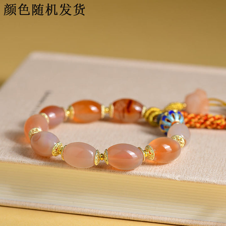 Bracciale Buddha Stones Tibetano Giada Bianca Agata Forza Fiducia