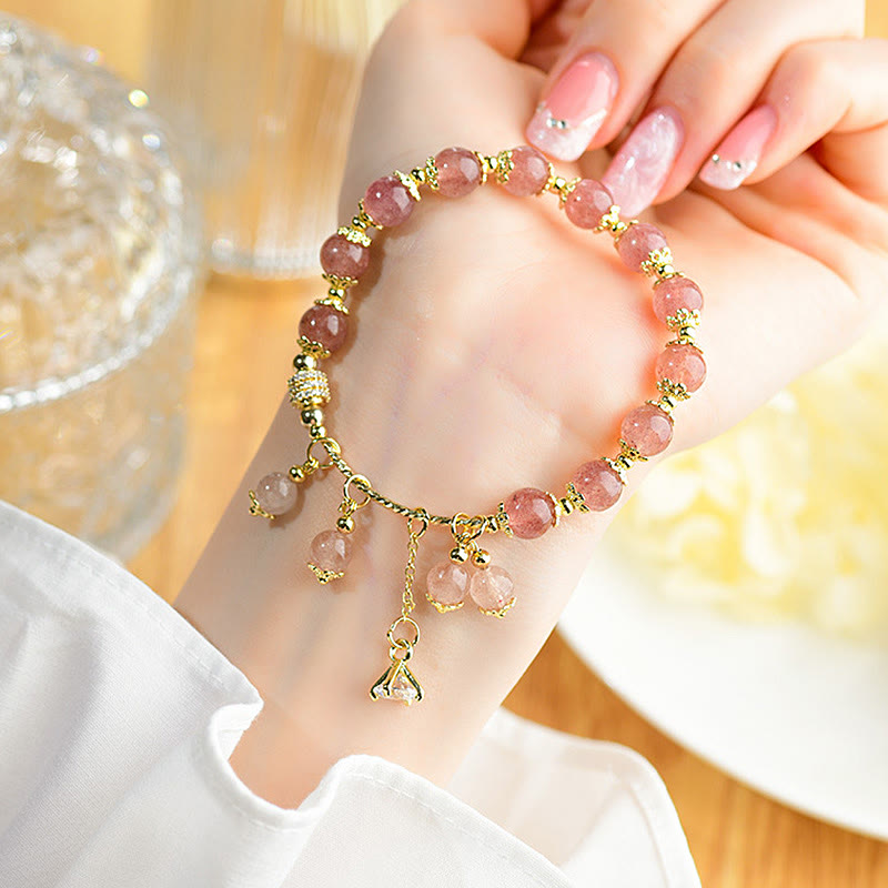 Braccialetto positivo di guarigione di cristallo di quarzo fragola naturale Buddha Stones Zircone