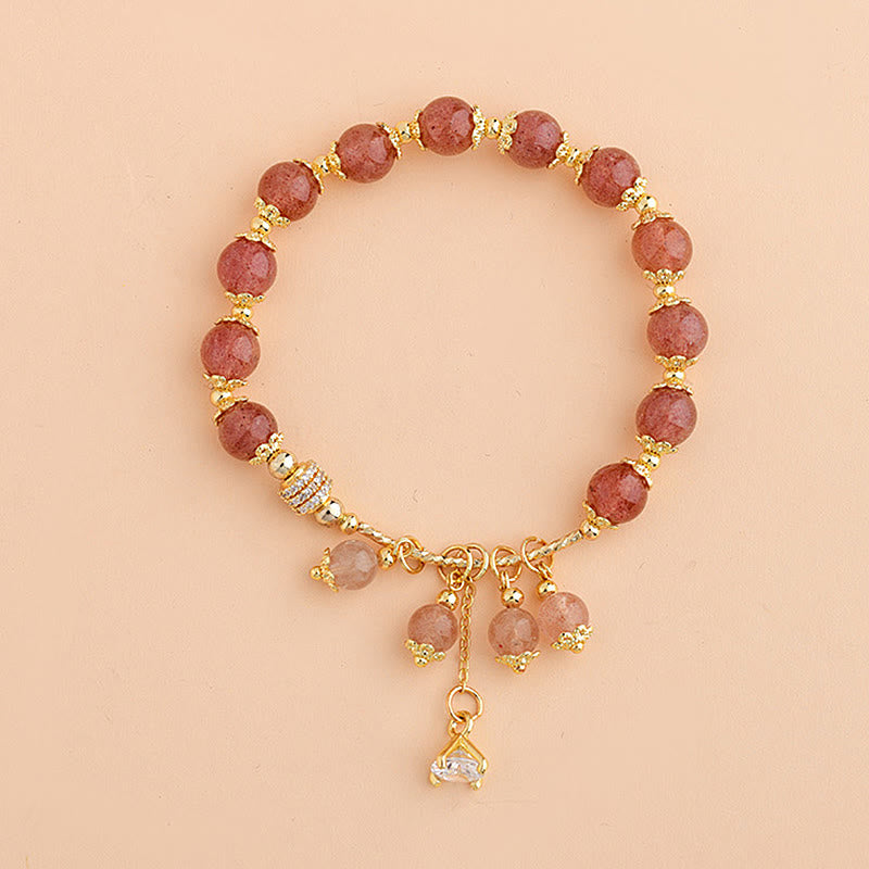Braccialetto positivo di guarigione di cristallo di quarzo fragola naturale Buddha Stones Zircone