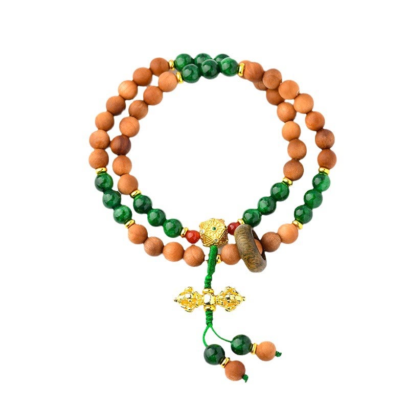 Buddha Stones Sandalo Legno Perline Tibet Dorje Vajra Doppio Design Intrecciato Protezione Braccialetto Guarigione