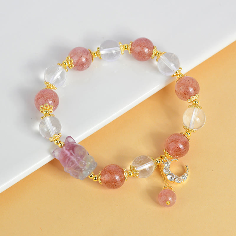 Bracciale con ciondolo a forma di luna, volpe a nove code, in cristallo di quarzo bianco Buddha Stones naturale, guarigione dell'amore
