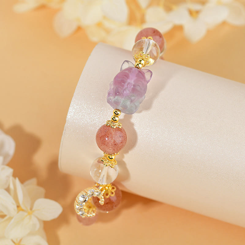 Bracciale con ciondolo a forma di luna, volpe a nove code, in cristallo di quarzo bianco Buddha Stones naturale, guarigione dell'amore