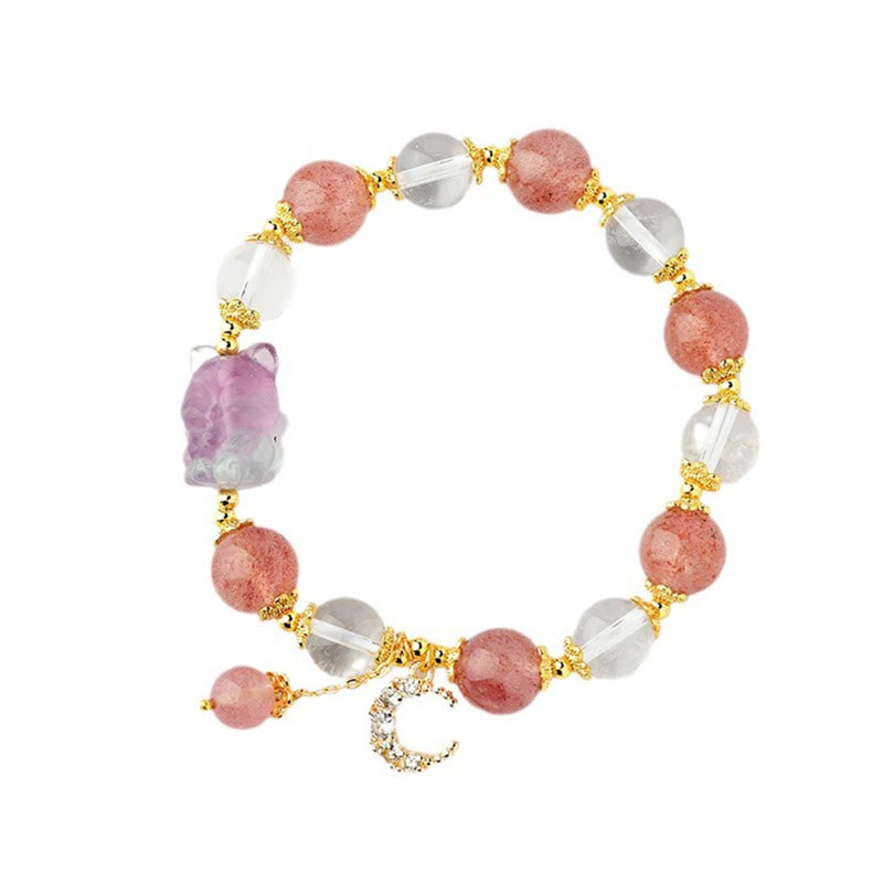 Bracciale con ciondolo a forma di luna, volpe a nove code, in cristallo di quarzo bianco Buddha Stones naturale, guarigione dell'amore