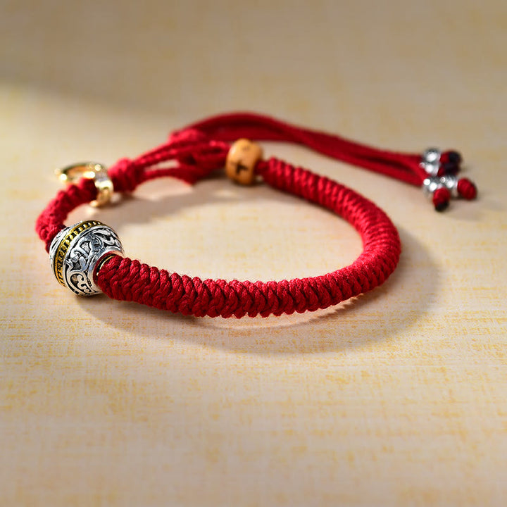 Buddha Stones Tibetano Thangka Verde Argento Tara Zakiram Dea della Ricchezza Braccialetto della Fortuna con Corda Rossa