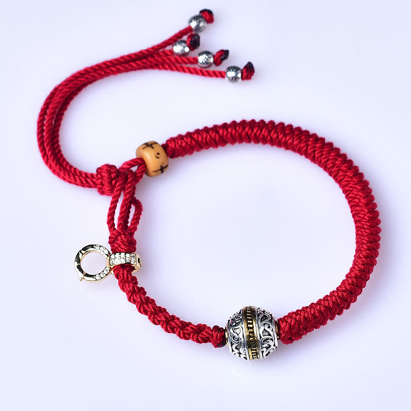 Buddha Stones Tibetano Thangka Verde Argento Tara Zakiram Dea della Ricchezza Braccialetto della Fortuna con Corda Rossa