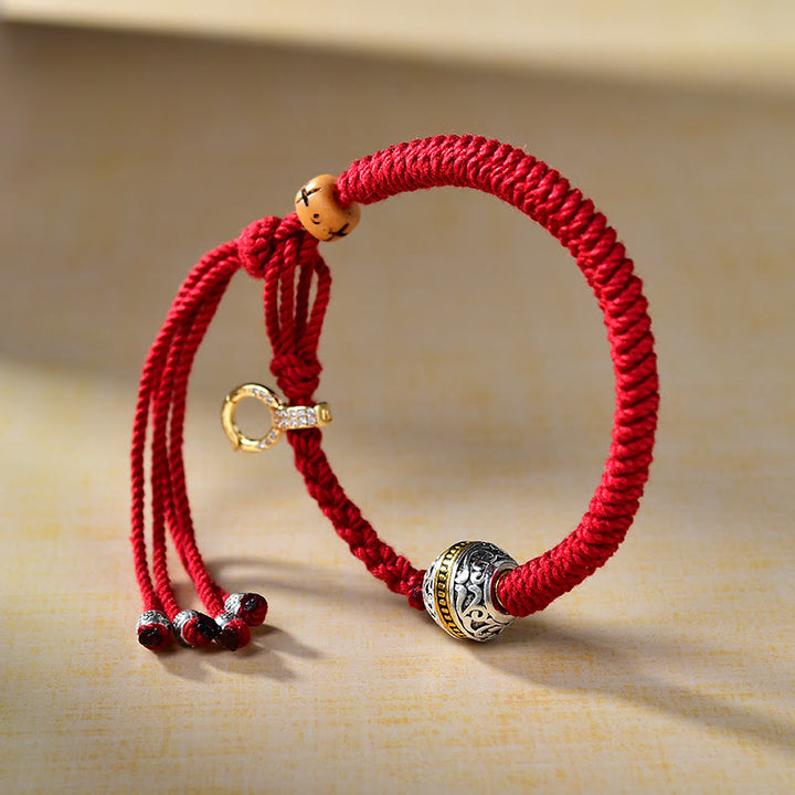 Buddha Stones Tibetano Thangka Verde Argento Tara Zakiram Dea della Ricchezza Braccialetto della Fortuna con Corda Rossa
