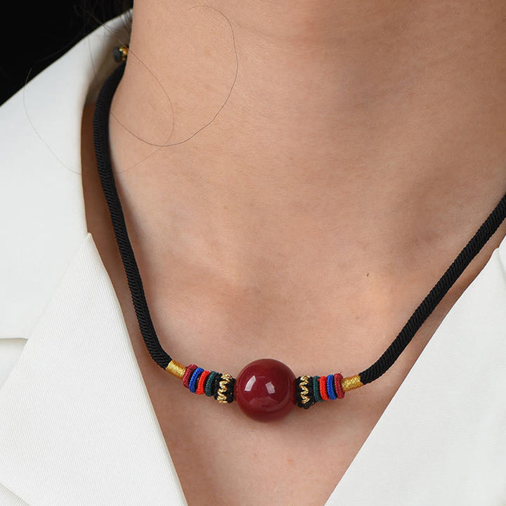 Collana con ciondolo con perline portafortuna in cinabro Buddha Stones, per tenere lontani gli spiriti maligni