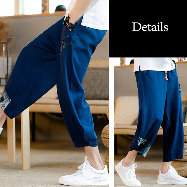 Pantaloni da uomo in cotone con coulisse, modello patchwork Buddha Stones, con tasche - image 14