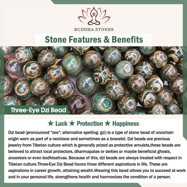 Buddha Stones Semi di Bodhi Perlina Dzi a tre occhi Ciondolo della mano del Buddha Bracciale della ricchezza