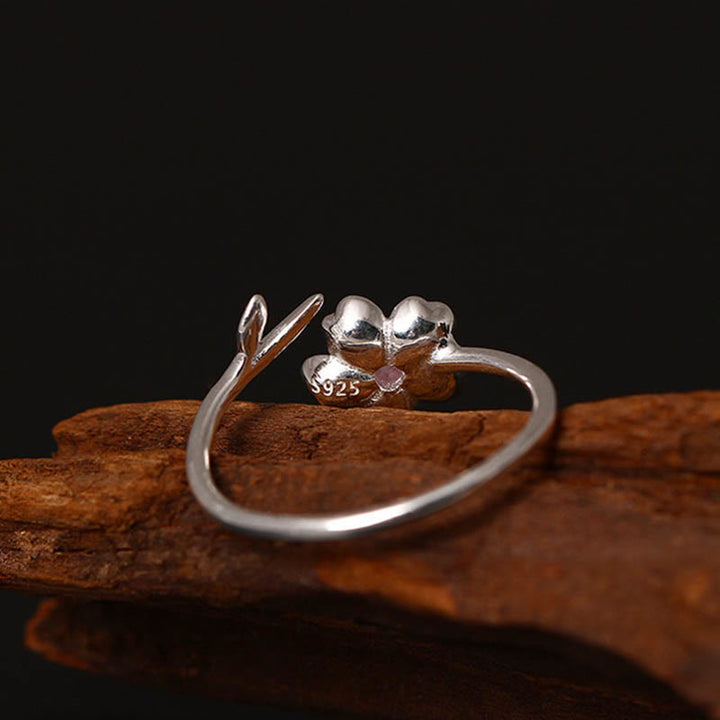 Anello regolabile Buddha Stones in argento sterling 925 con fiore di ciliegio Sakura e benedizione - image 2