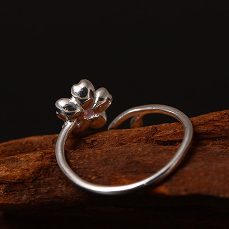 Anello regolabile Buddha Stones in argento sterling 925 con fiore di ciliegio Sakura e benedizione - image 4