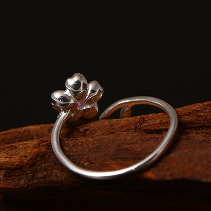 Anello regolabile Buddha Stones in argento sterling 925 con fiore di ciliegio Sakura e benedizione - image 4