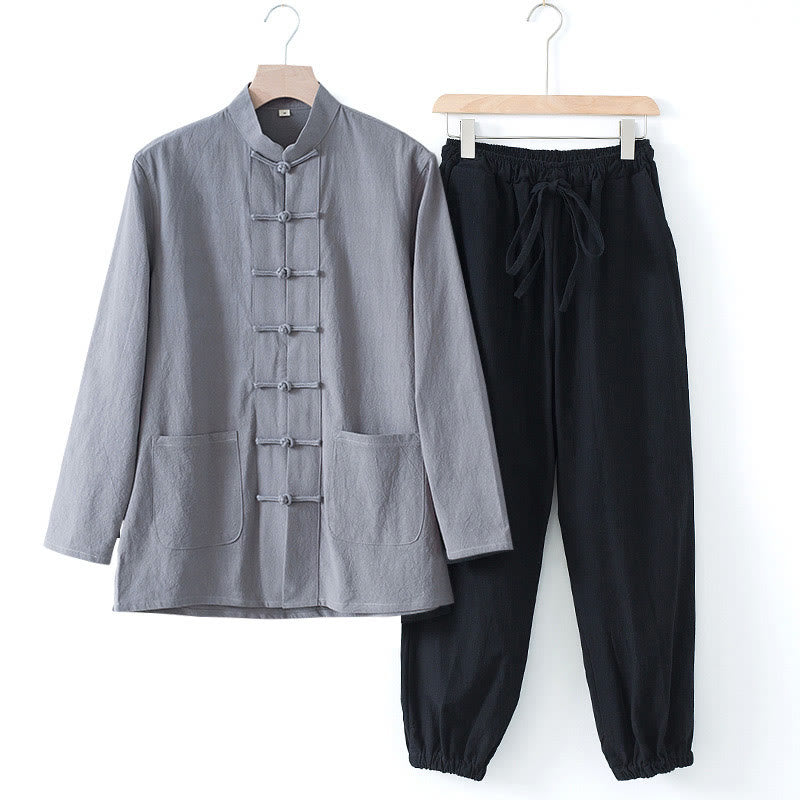 Buddha Stones Meditazione Rana-Bottone Tang Camicia Manica Lunga Pantaloni Uomo Completo - image 27