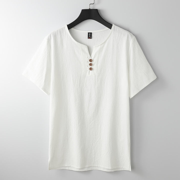 T-shirt da uomo Buddha Stones, tinta unita, maniche corte, scollo a V con tre bottoni, camicia morbida - Bianco - US/UK/AU54, EU64 (9XL) - image 9