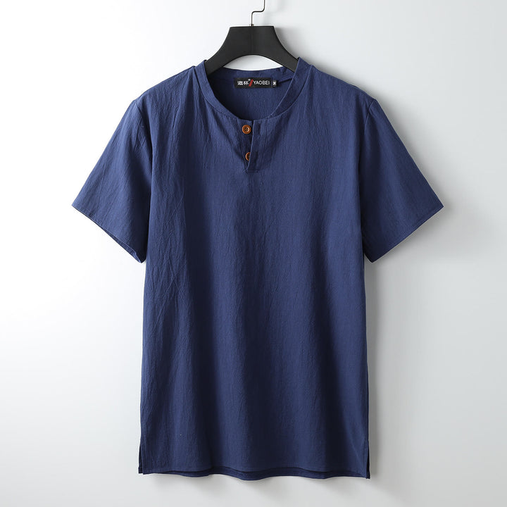 T-shirt da uomo ampia con stampa Buddha Stones, tinta unita, maniche corte, bottoni, scollo a V, maglietta morbida - Blu notte - US/UK/AU54, EU64 (9XL) - image 3