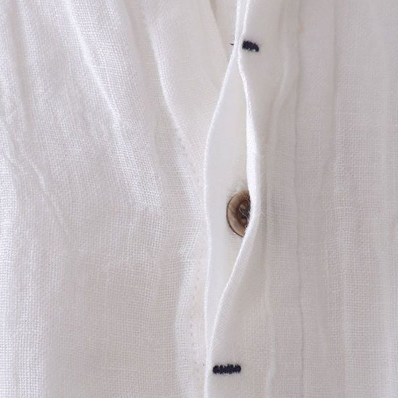 Camicia da uomo Buddha Stones , tinta unita, con risvolto, manica corta, comoda camicia in cotone e lino con piega e bottoni - image 10