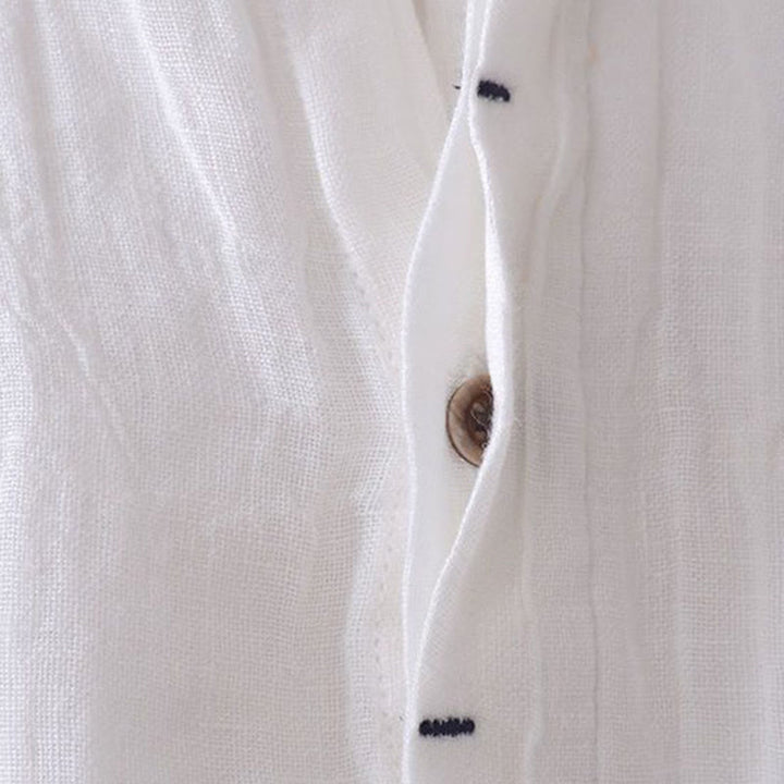 Camicia da uomo Buddha Stones , tinta unita, con risvolto, manica corta, comoda camicia in cotone e lino con piega e bottoni - image 10