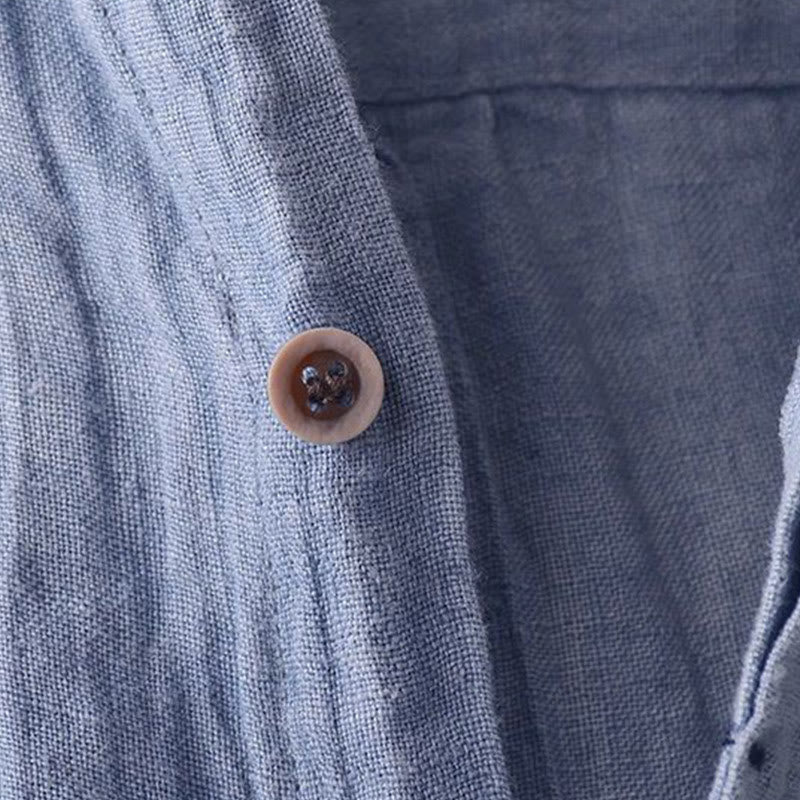 Camicia da uomo Buddha Stones , tinta unita, con risvolto, manica corta, comoda camicia in cotone e lino con piega e bottoni - image 3