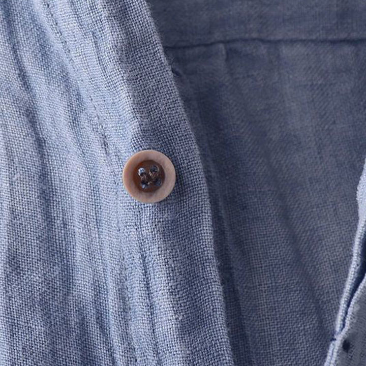 Camicia da uomo Buddha Stones , tinta unita, con risvolto, manica corta, comoda camicia in cotone e lino con piega e bottoni - image 3