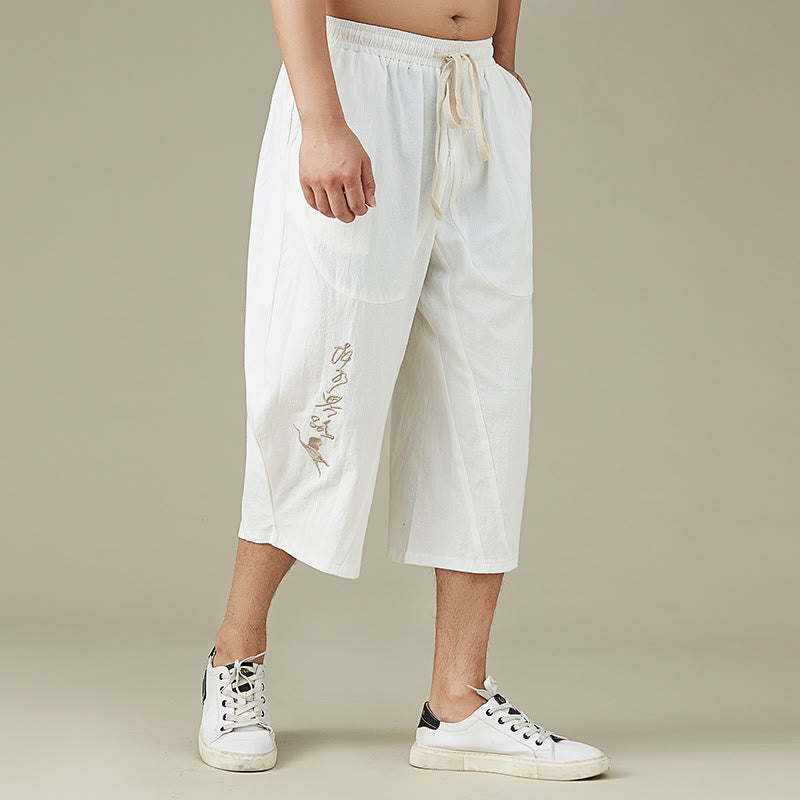 Pantaloni da uomo casual in cotone tinta unita con tasche e stampa Buddha Stones . - image 1