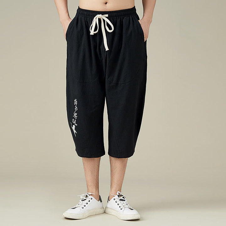 Pantaloni da uomo casual in cotone tinta unita con tasche e stampa Buddha Stones . - Nero - US/UK/AU54, EU64 (9XL) - image 5