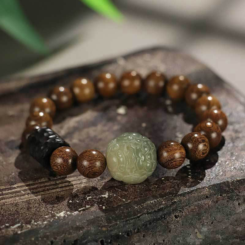 Braccialetto di guarigione con perline di legno di ebano, semi di sandalo Bodhi , Buddha Stones