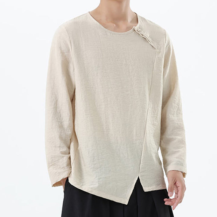 Camicia da uomo in cotone e lino con colletto rotondo e maniche lunghe Buddha Stones - image 20