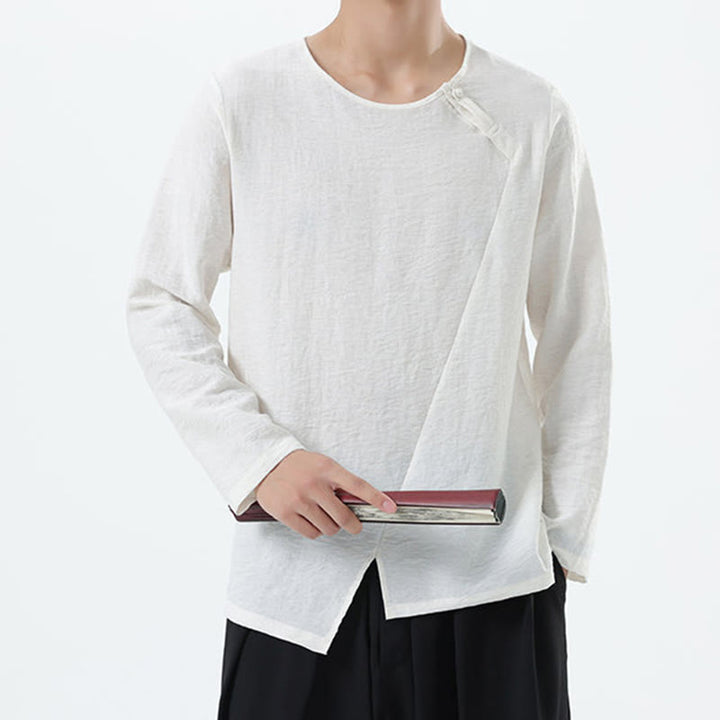 Camicia da uomo in cotone e lino con colletto rotondo e maniche lunghe Buddha Stones - image 9