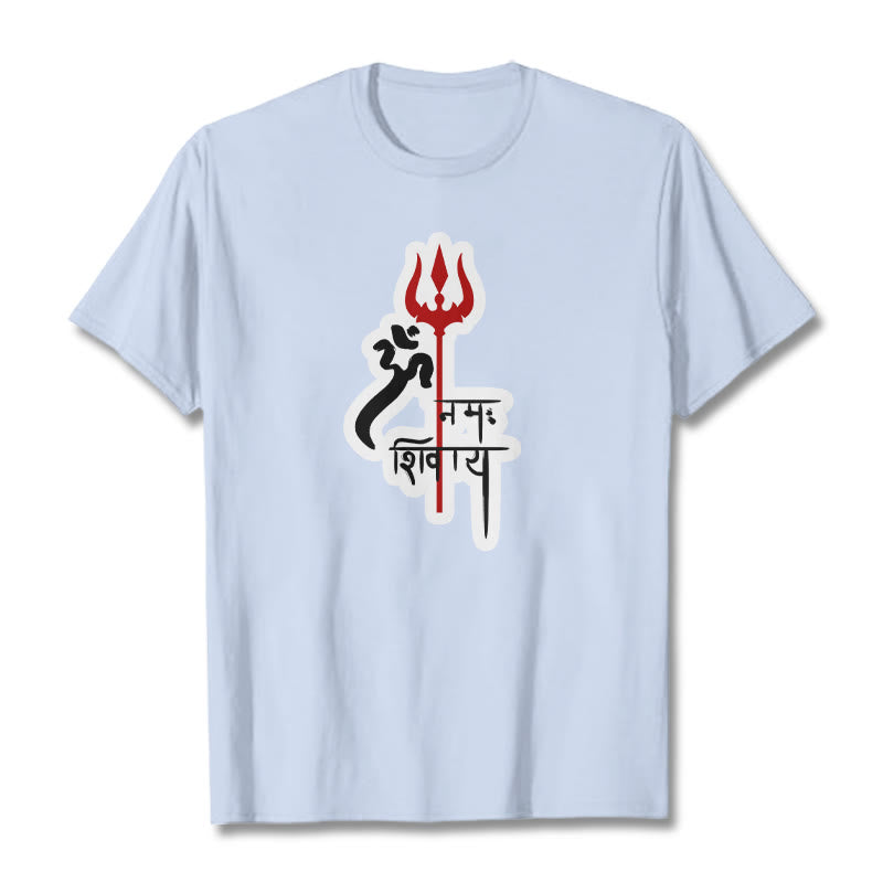 Maglietta in cotone con profilo del tridente rosso Buddha Stones OM NAMAH SHIVAYA - Ciano chiaro - 2XL - image 5
