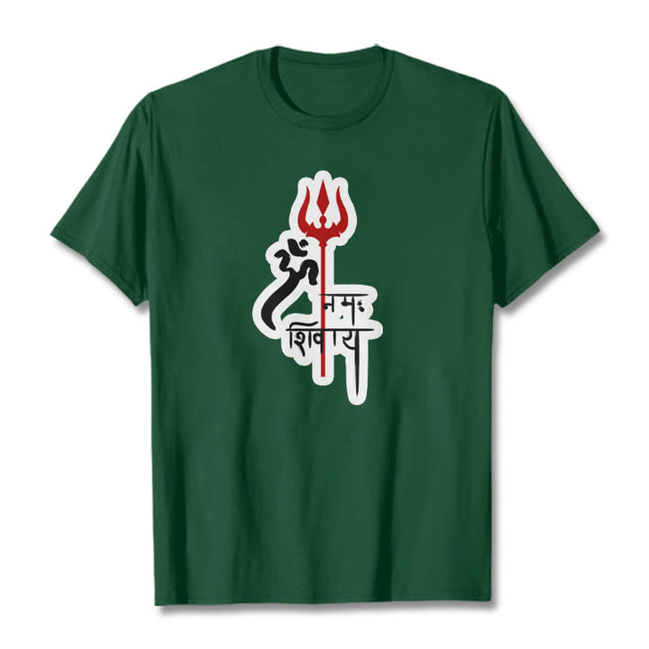 Maglietta in cotone con profilo del tridente rosso Buddha Stones OM NAMAH SHIVAYA - Verde studentesco - 2XL - image 3