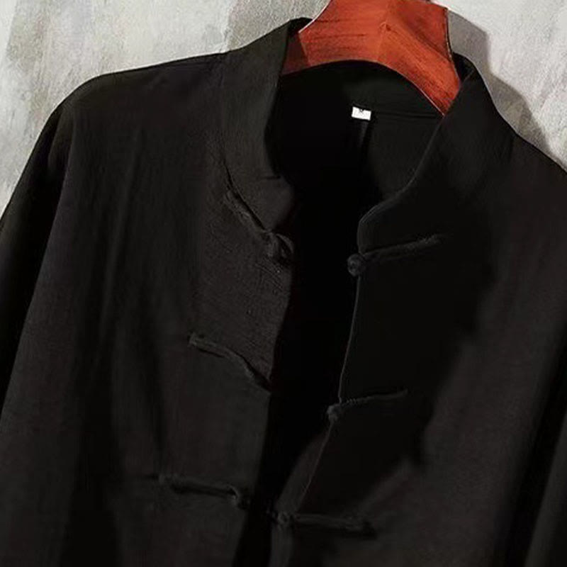 Camicia da uomo a maniche lunghe con bottoni a rana e tasca, con colletto rialzato, Buddha Stones - image 6