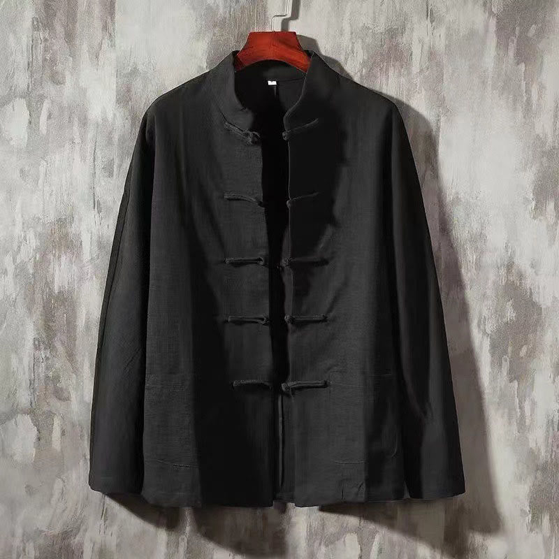 Camicia da uomo a maniche lunghe con bottoni a rana e tasca, con colletto rialzato, Buddha Stones - Nero - US/UK/AU44, EU54 (5XL) - image 5