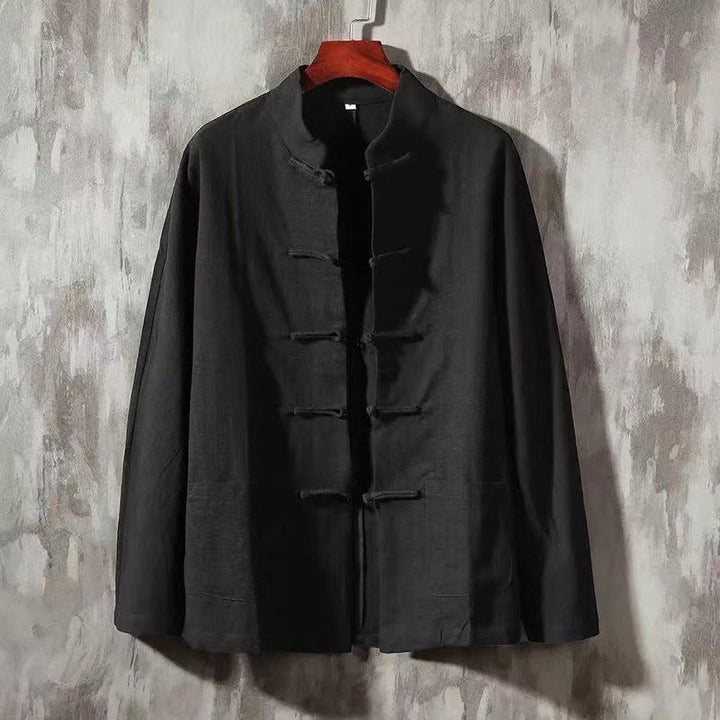Camicia da uomo a maniche lunghe con bottoni a rana e tasca, con colletto rialzato, Buddha Stones - Nero - US/UK/AU44, EU54 (5XL) - image 5