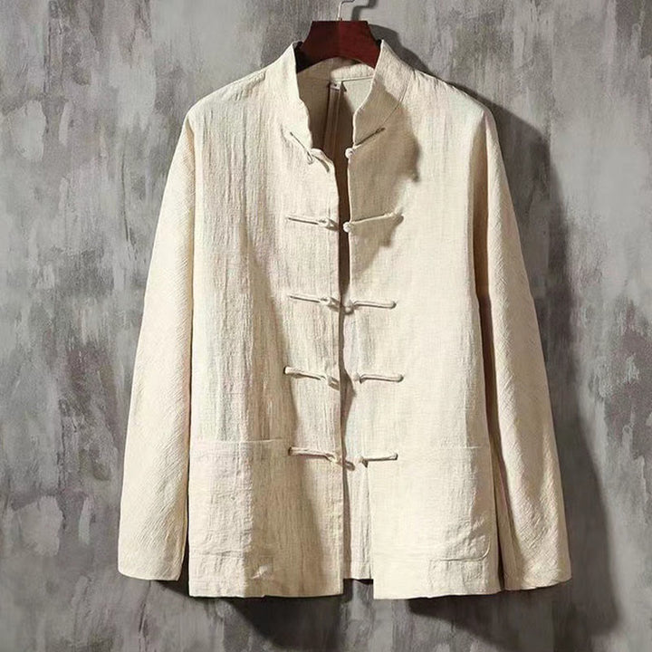 Camicia da uomo a maniche lunghe con bottoni a rana e tasca, con colletto rialzato, Buddha Stones - Seta di mais - US/UK/AU44, EU54 (5XL) - image 9